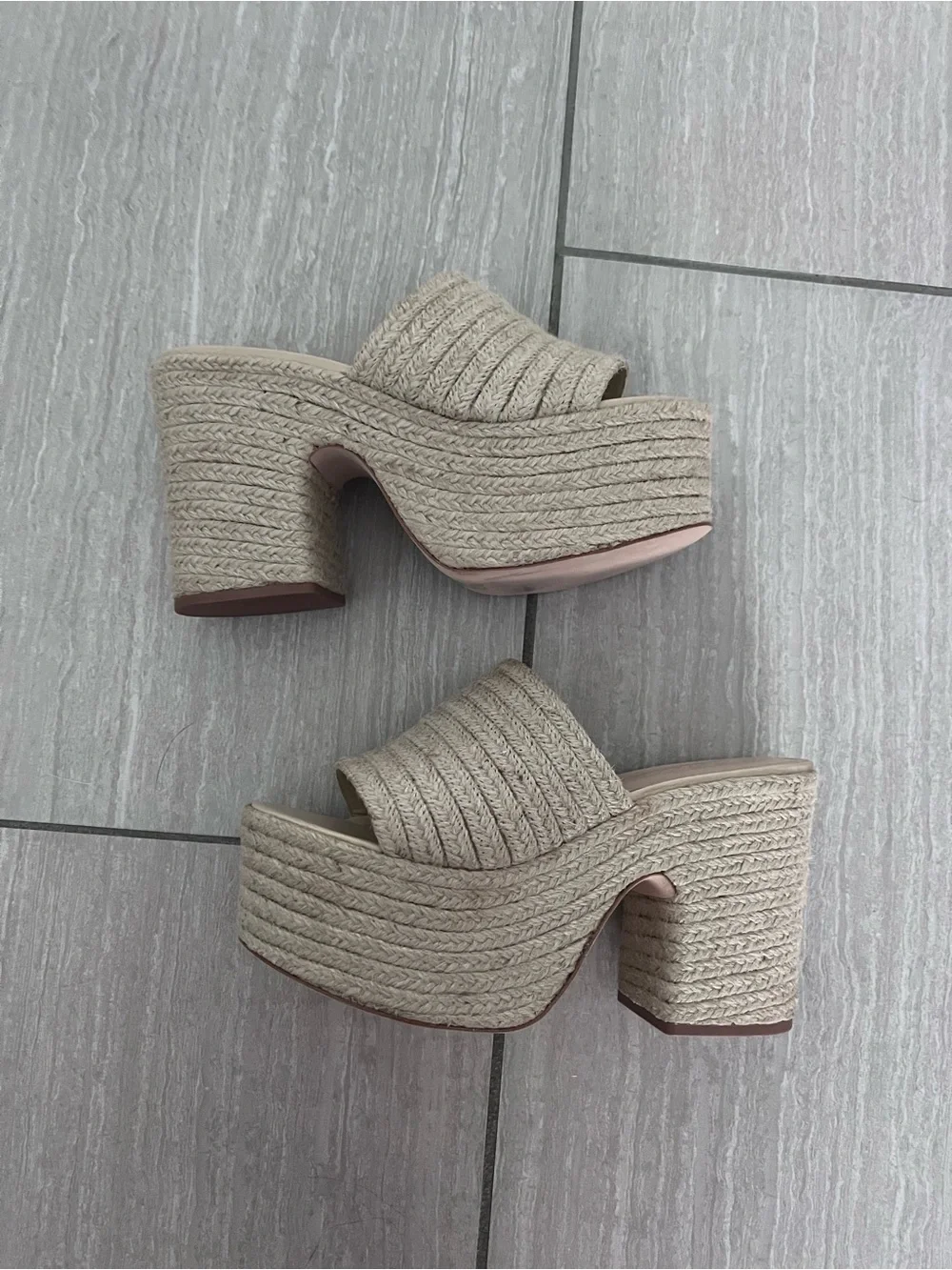 Saks Fifth Avenue Beige Woven Platform Slide Sandals - NEVER WORN